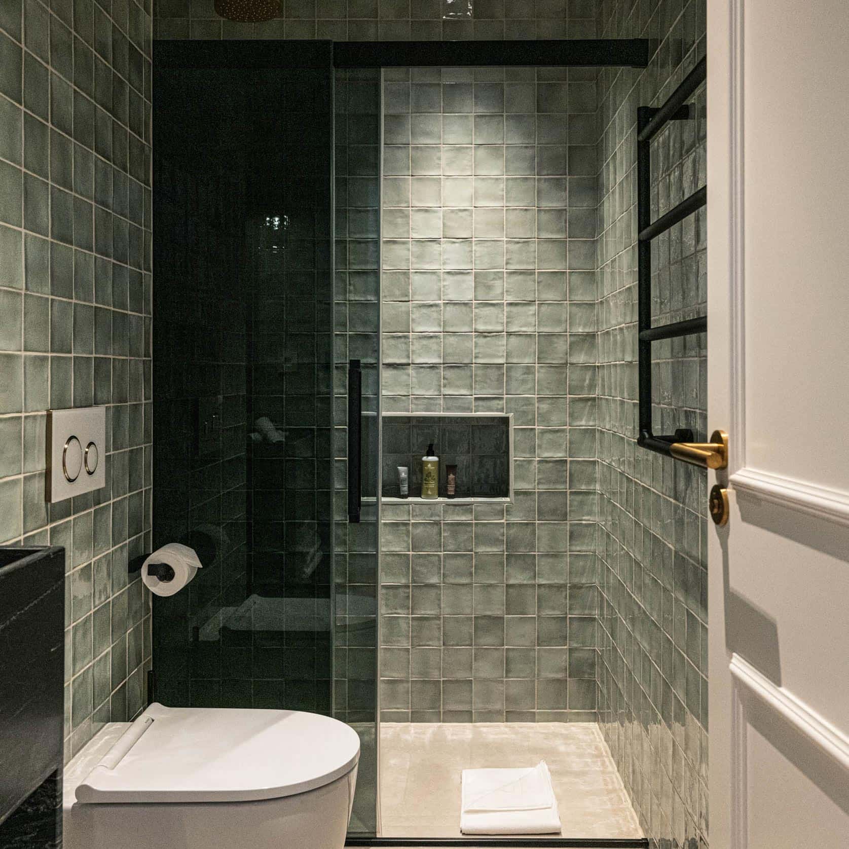Toilette et douche accessibles, chambre PMR à Hôtel Le Mosaïque Narbonne.